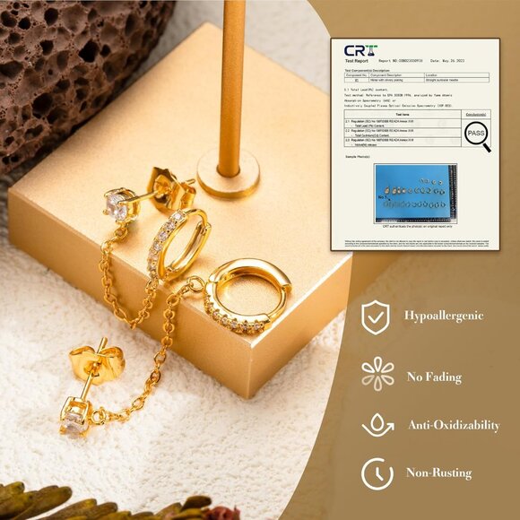 Gold Pearl Hoop Earrings for Women, 18K Gold Dangle Small Hoops, Lightweight and - Picture 6 of 9